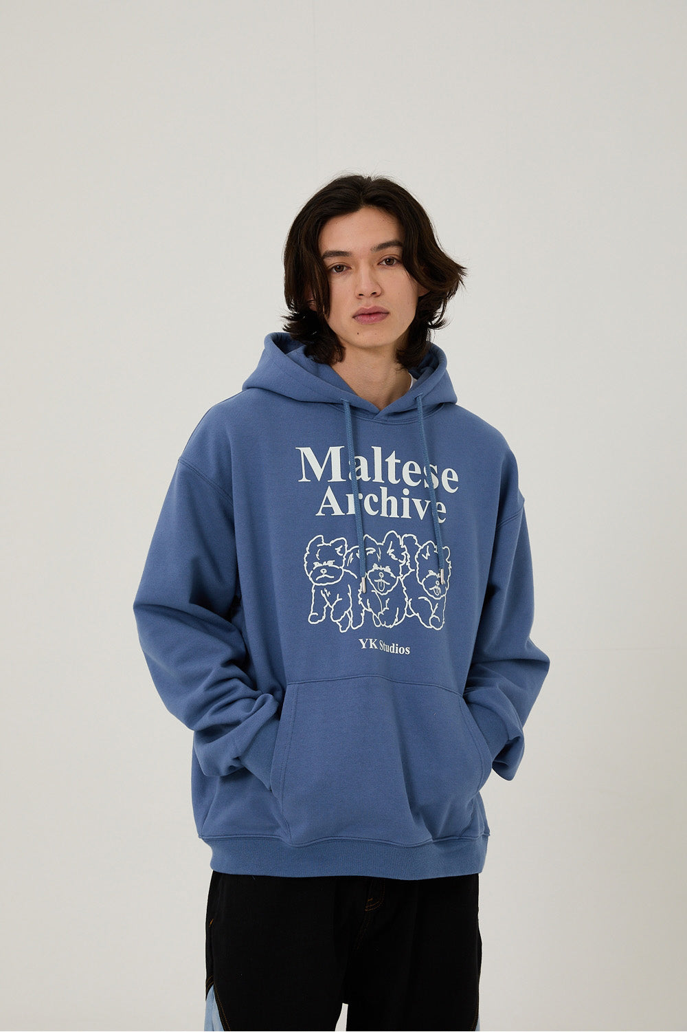 WAIKEI -  Maltese archive line graphic hood DUST BLUE