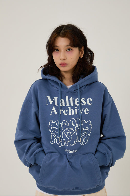 WAIKEI -  Maltese archive line graphic hood DUST BLUE