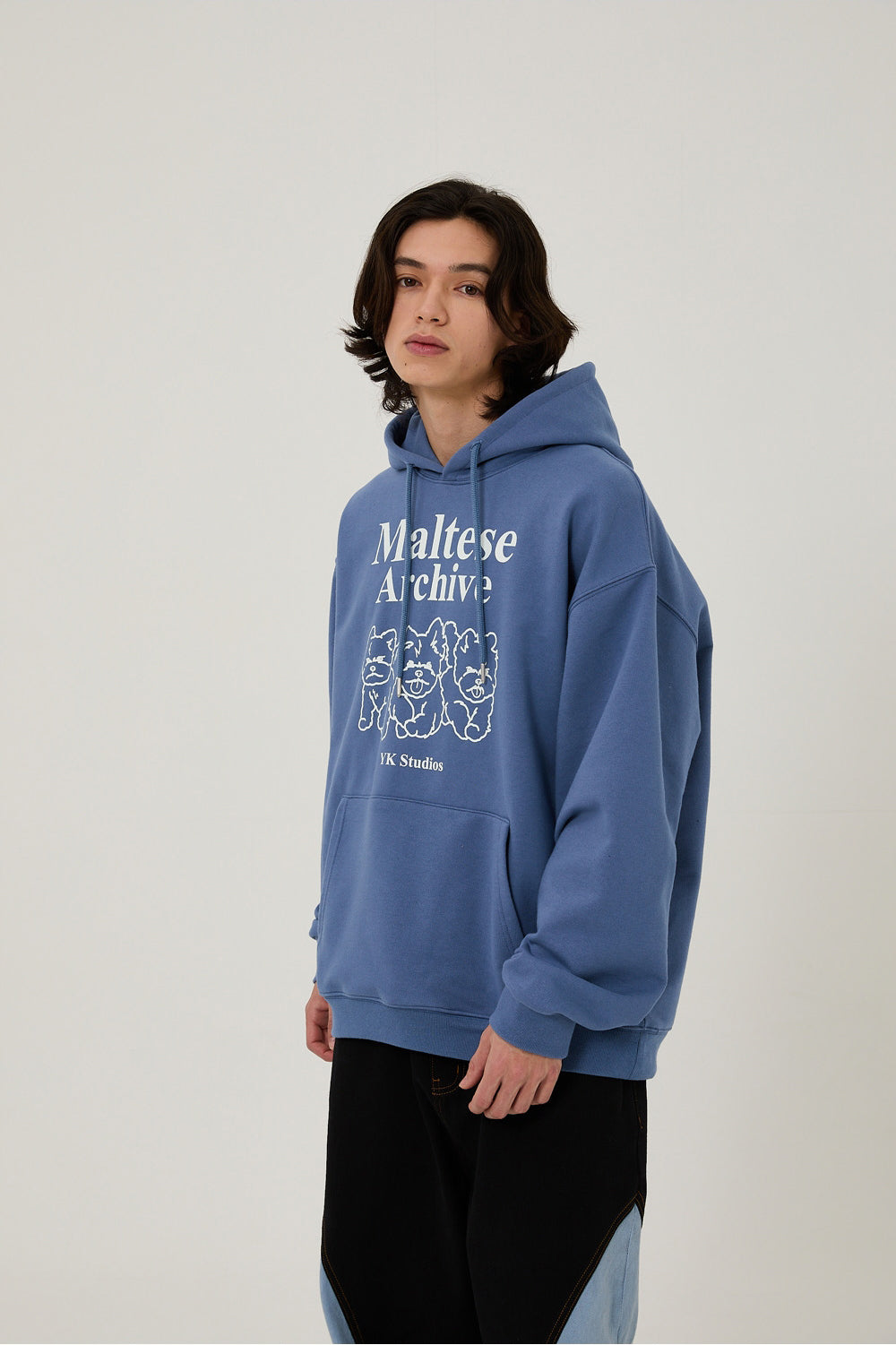 WAIKEI -  Maltese archive line graphic hood DUST BLUE