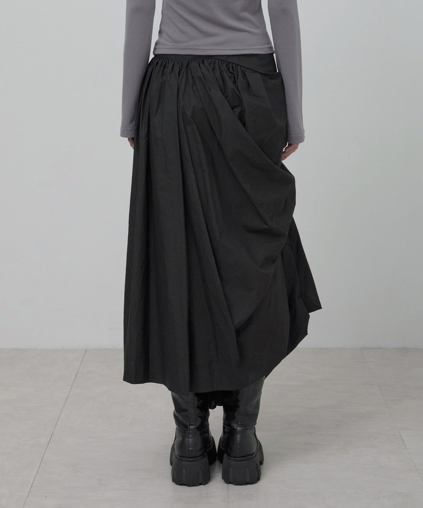 FLAREUP - Asymmetrical Draped Layered Long Skirt / Black