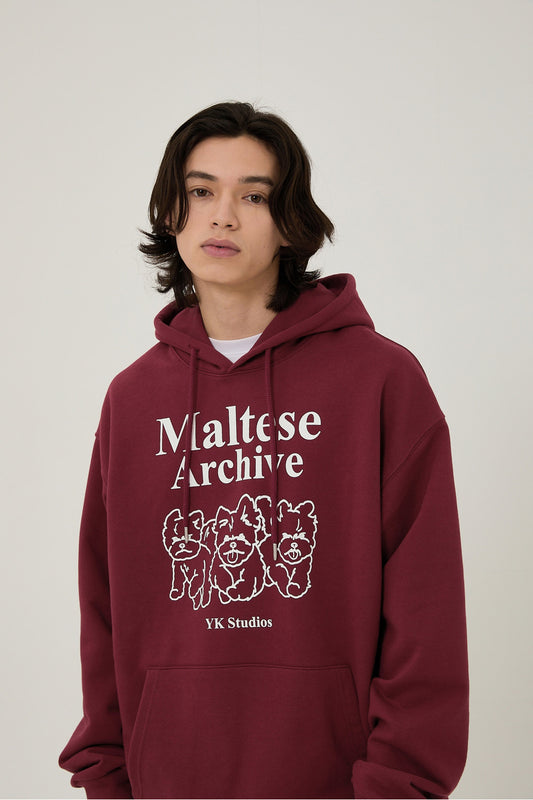 WAIKEI -  Maltese archive line graphic hood BURGUNDY