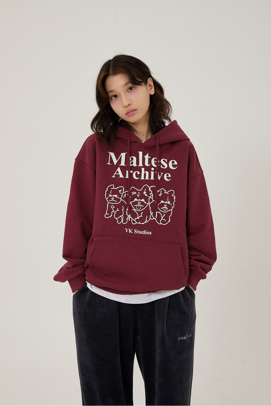 WAIKEI -  Maltese archive line graphic hood BURGUNDY