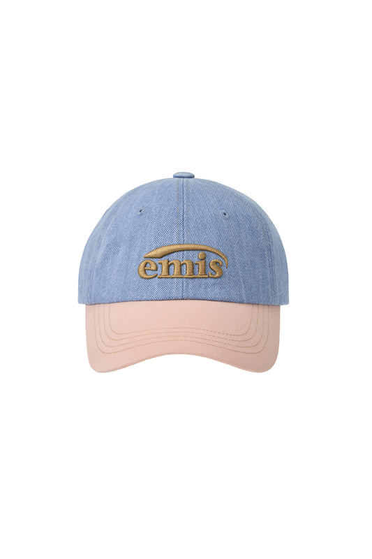 EMIS - WASHED DENIM BALL CAP-LIGHT BLUE DENIM/PINK