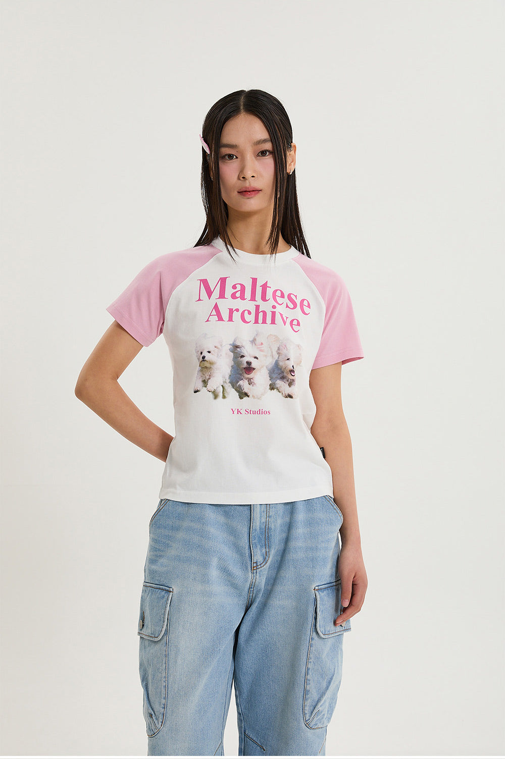 WAIKEI -  Maltese archive raglan half sleeve T-shirt LIGHT PINK