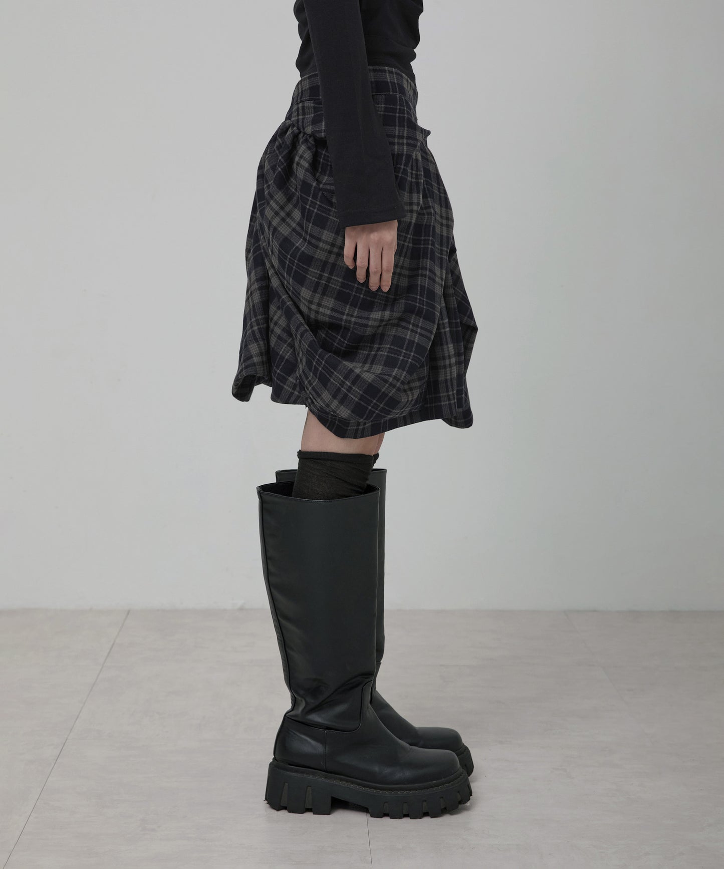 FLAREUP - Asymmetrical Draped Layered Skirt / Checkered