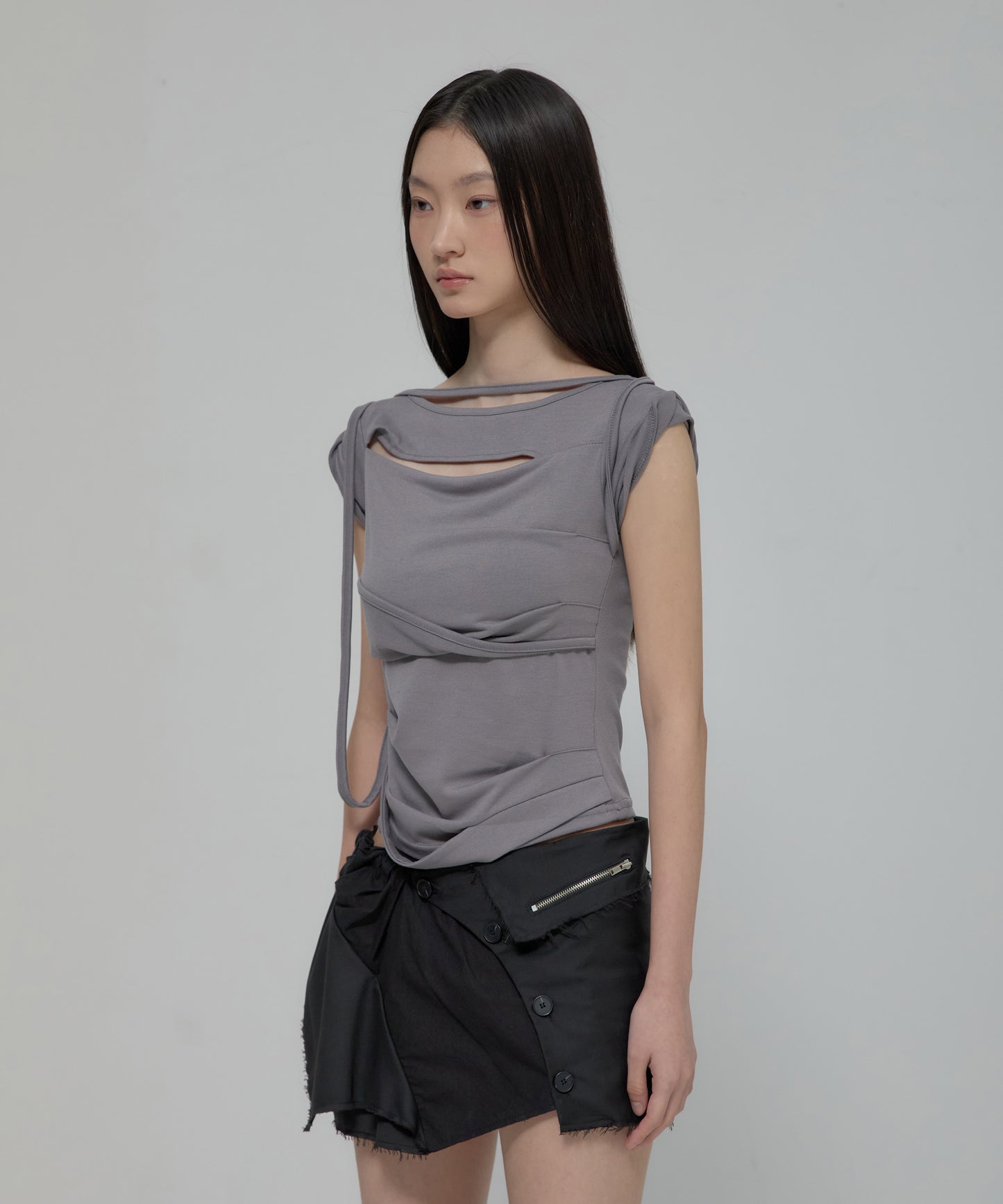 FLAREUP -  Asymmetrical Layered Mini Skirt / Black