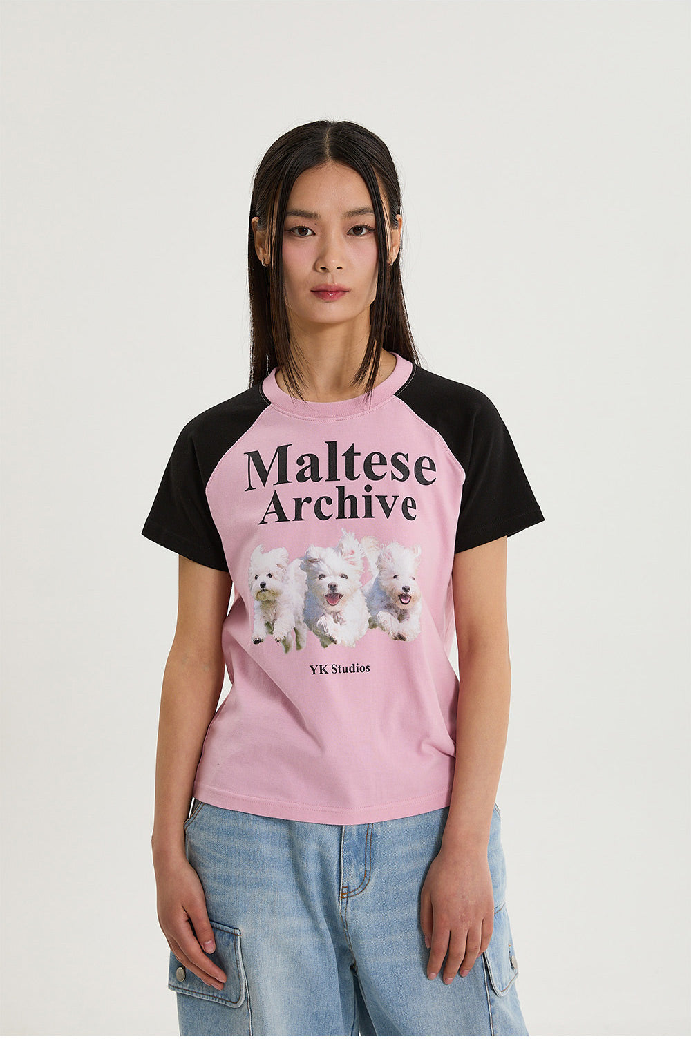 WAIKEI -  Maltese archive raglan half sleeve T-shirt BLACK PINK