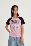 WAIKEI -  Maltese archive raglan half sleeve T-shirt BLACK PINK