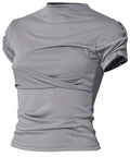 FLAREUP - Asymmetrical Draped Mock Neck T-Shirt / Gray