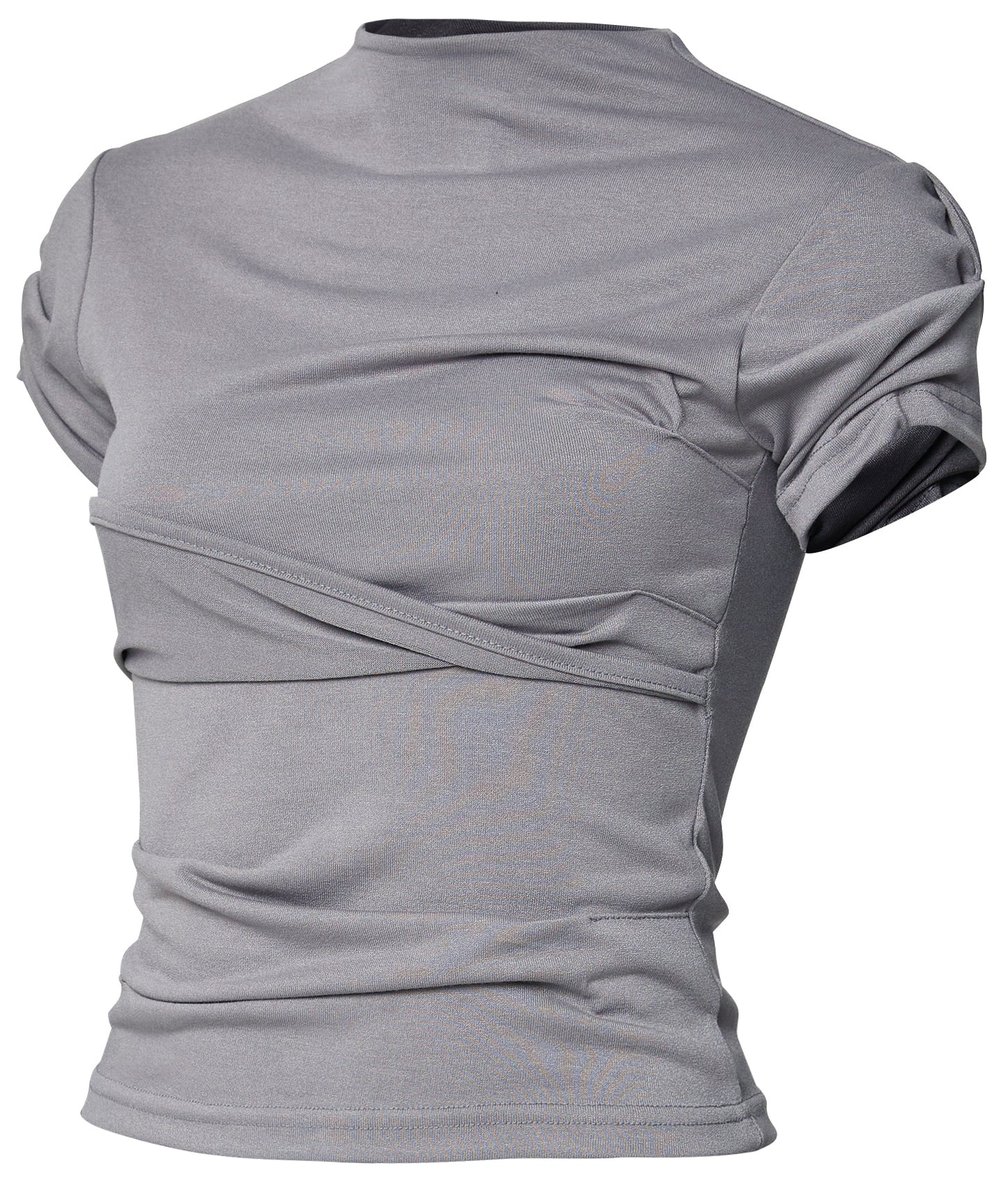 FLAREUP - Asymmetrical Draped Mock Neck T-Shirt / Gray