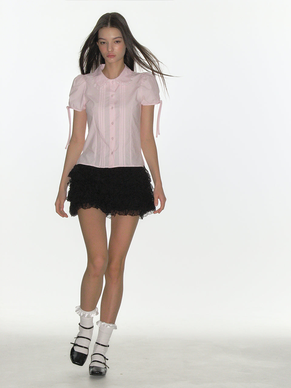 CRANK -  PINTUCK LACE COLLAR BLOUSE_PINK