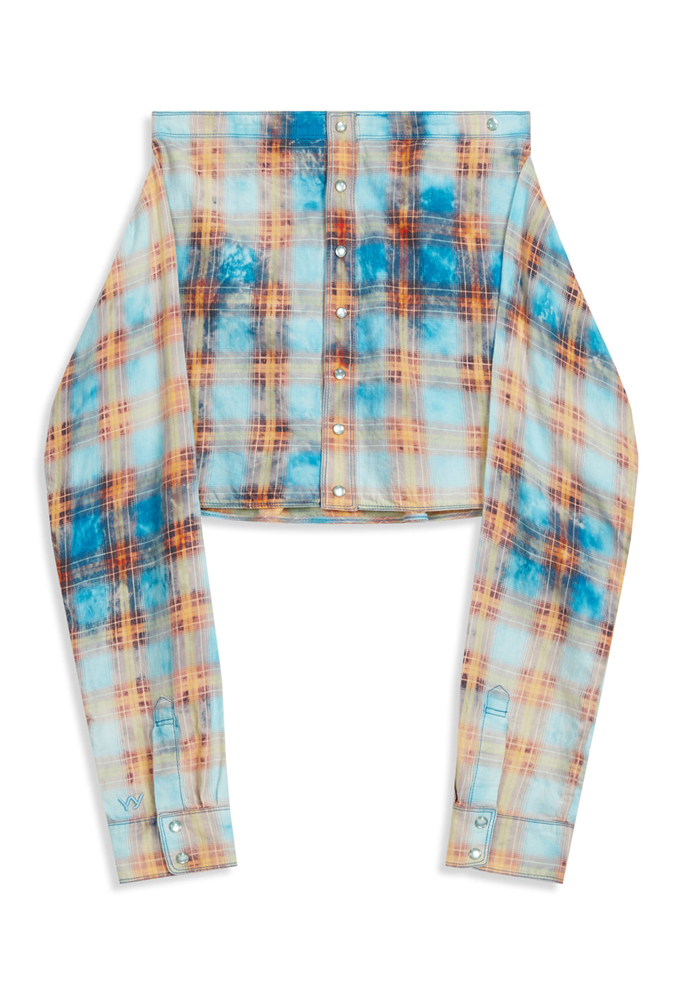 OPEN YY -  FADED CHECK SHIRT SKIRT, BLUE