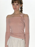 CRANK -  ROSE STRING OFF SHOULDER TOP_PINK