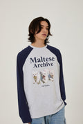 WAIKEI -  Maltese archive raglan long sleeve tshirts MELANGE WHITE