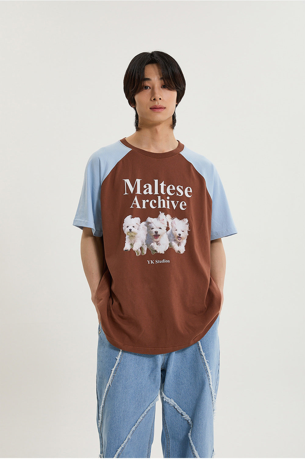 WAIKEI -  Maltese archive raglan half sleeve T-shirt BROWN