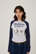 WAIKEI -  Maltese archive raglan long sleeve tshirts MELANGE WHITE