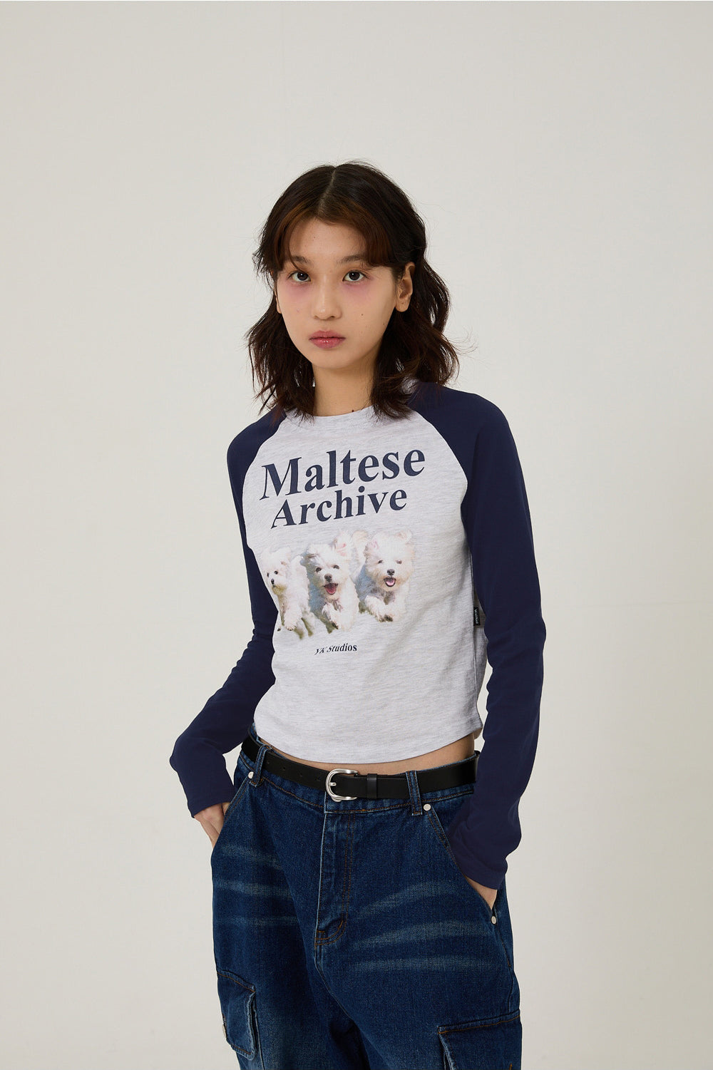 WAIKEI -  Maltese archive raglan long sleeve tshirts MELANGE WHITE