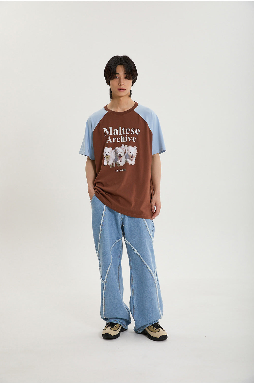 WAIKEI -  Maltese archive raglan half sleeve T-shirt BROWN