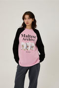 WAIKEI -  Maltese archive raglan long sleeve tshirts MELANGE WHITE