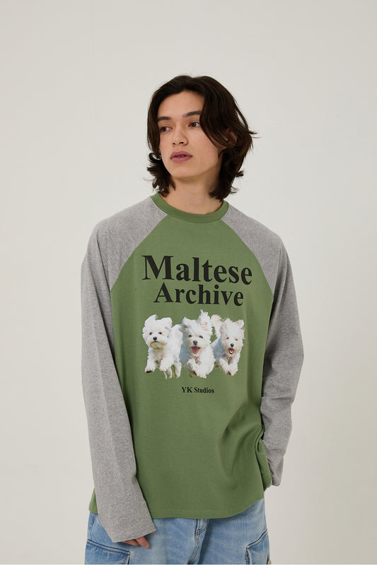 WAIKEI -  Maltese archive raglan long sleeve tshirts KHAKI