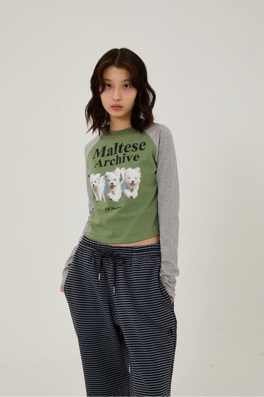 WAIKEI -  Maltese archive raglan long sleeve tshirts KHAKI