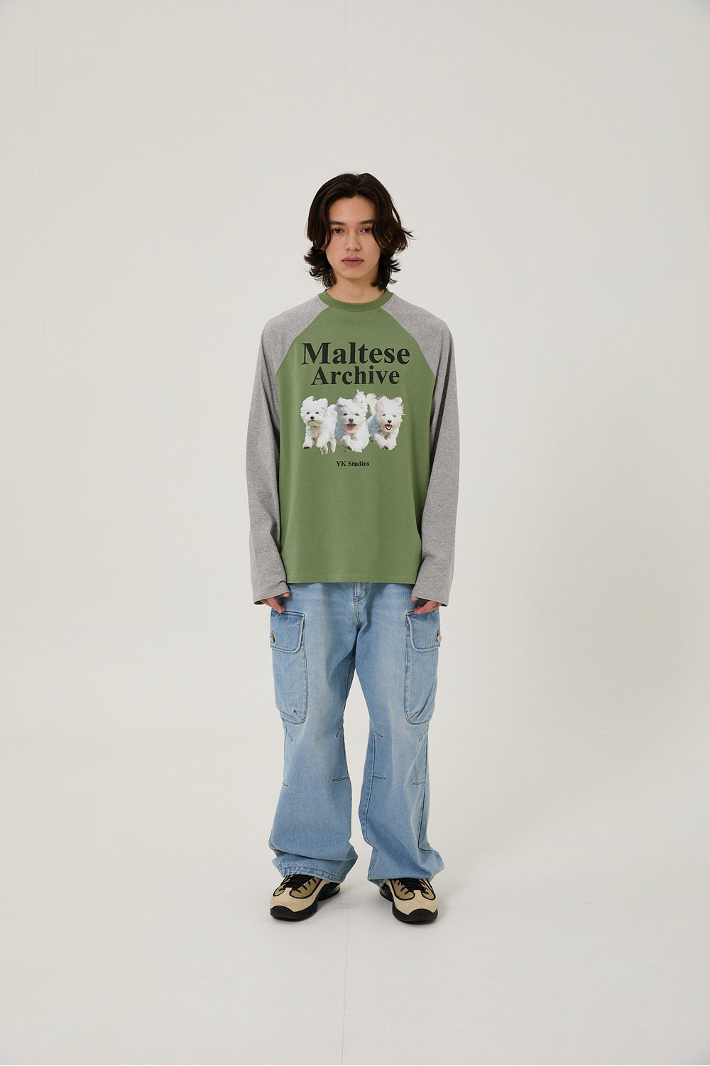 WAIKEI -  Maltese archive raglan long sleeve tshirts KHAKI