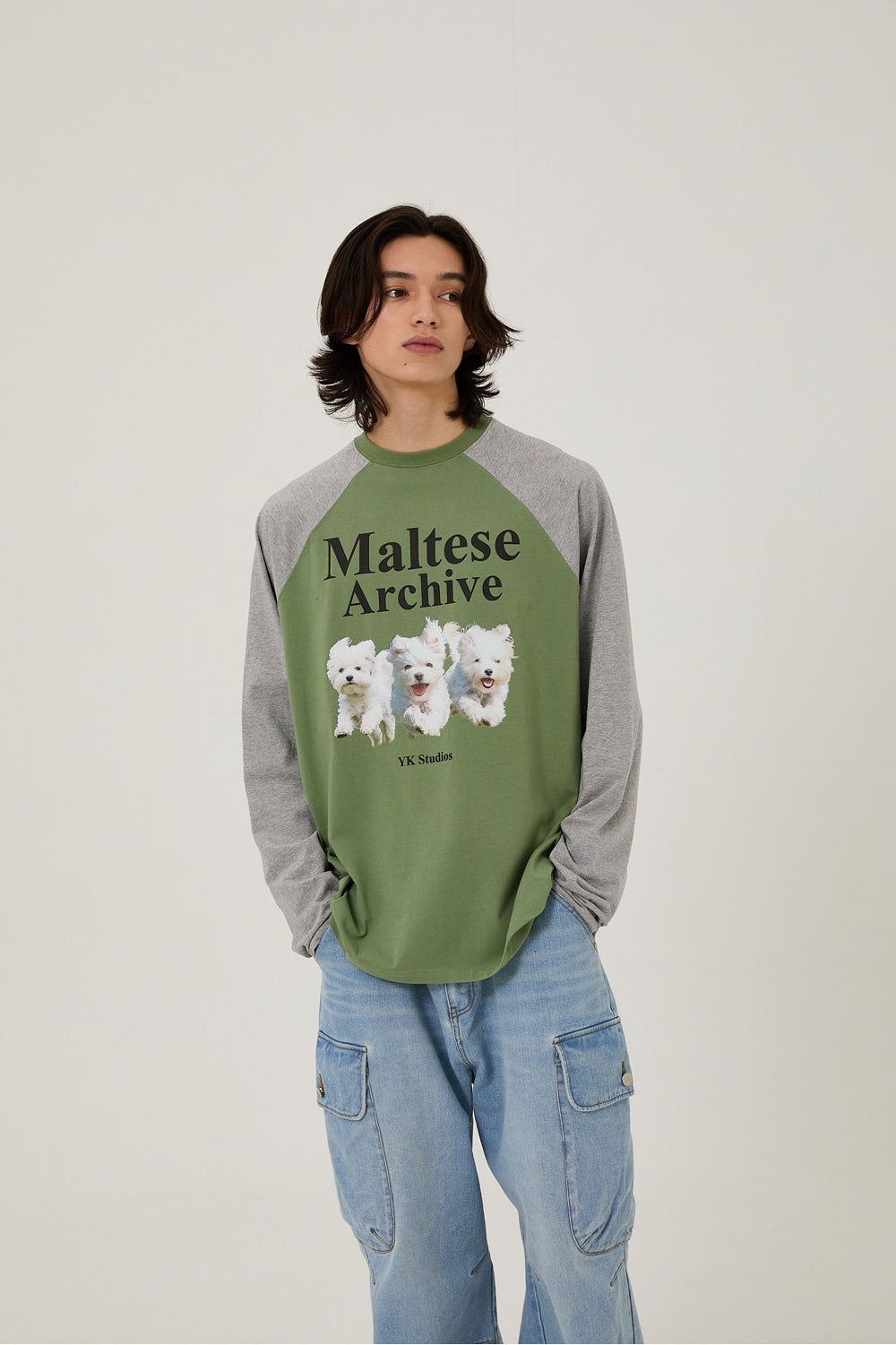 WAIKEI -  Maltese archive raglan long sleeve tshirts KHAKI