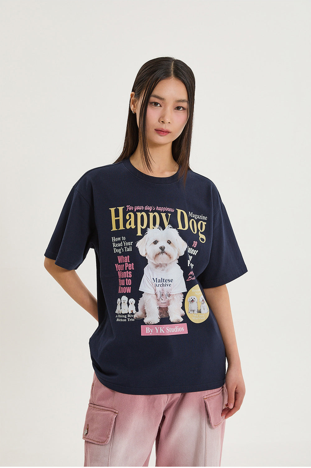 WAIKEI -  Maltese magazine half sleeve T-shirt NAVY