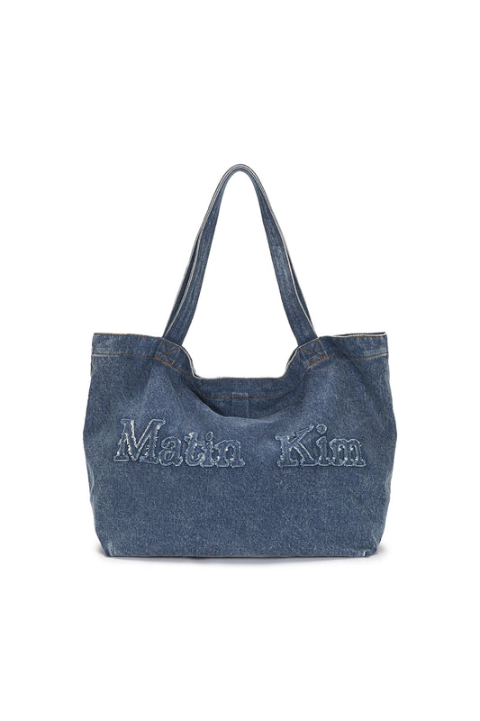 MATIN KIM - LOGO WASHED DENIM TOTE BAG IN BLUE (DISPATCH IN 48HRS)