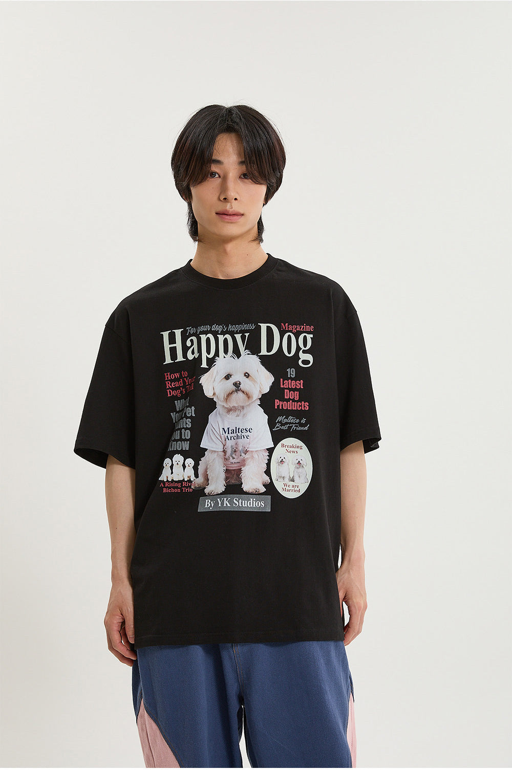 WAIKEI -  Maltese magazine half sleeve T-shirt BLACK