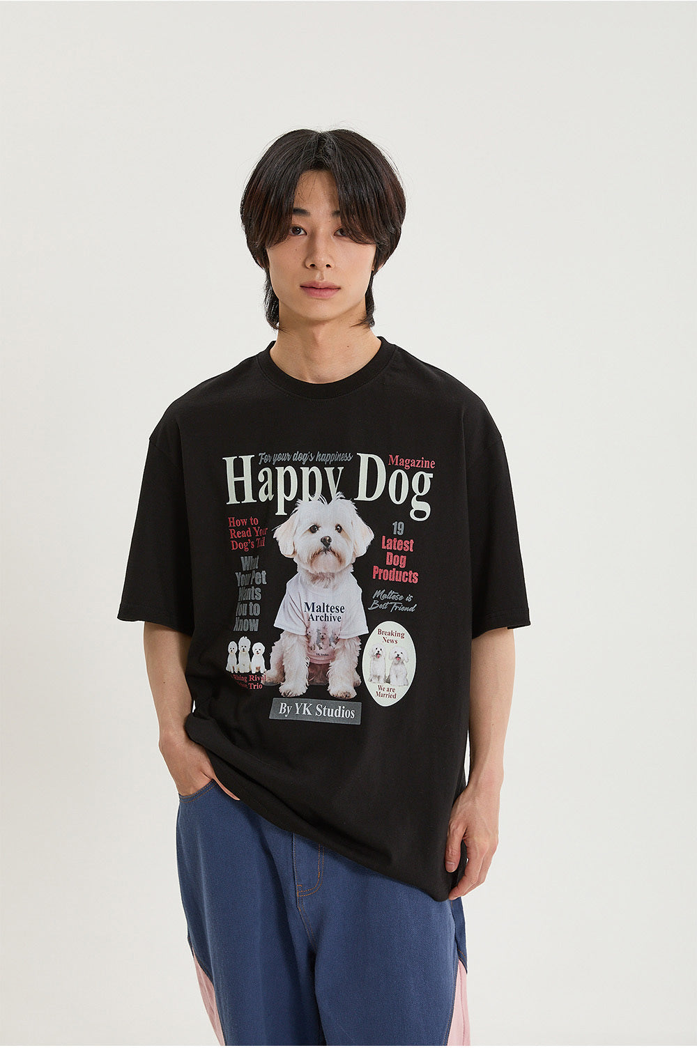 WAIKEI -  Maltese magazine half sleeve T-shirt BLACK