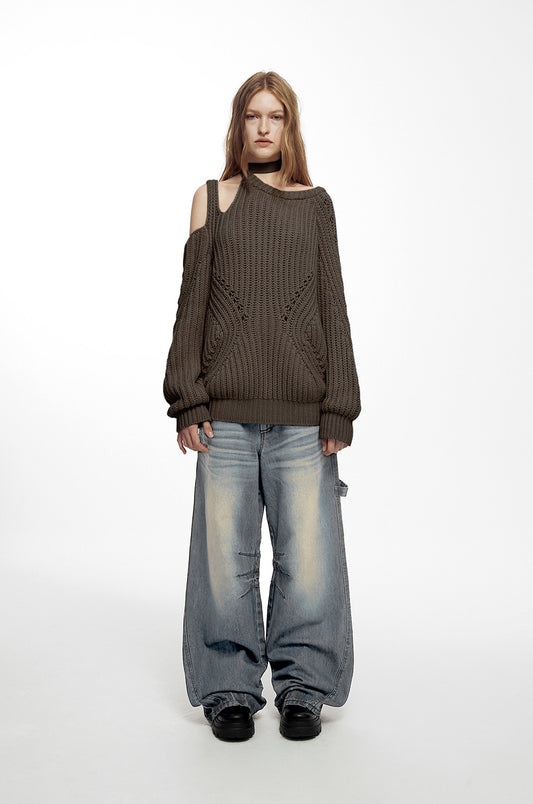 NACHE- SLIT TIE KNIT KHAKI BROWN