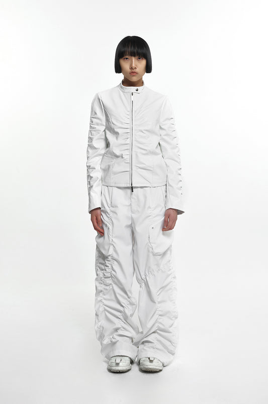 NACHE- SHIRRING LEATHER JACKET IVORY