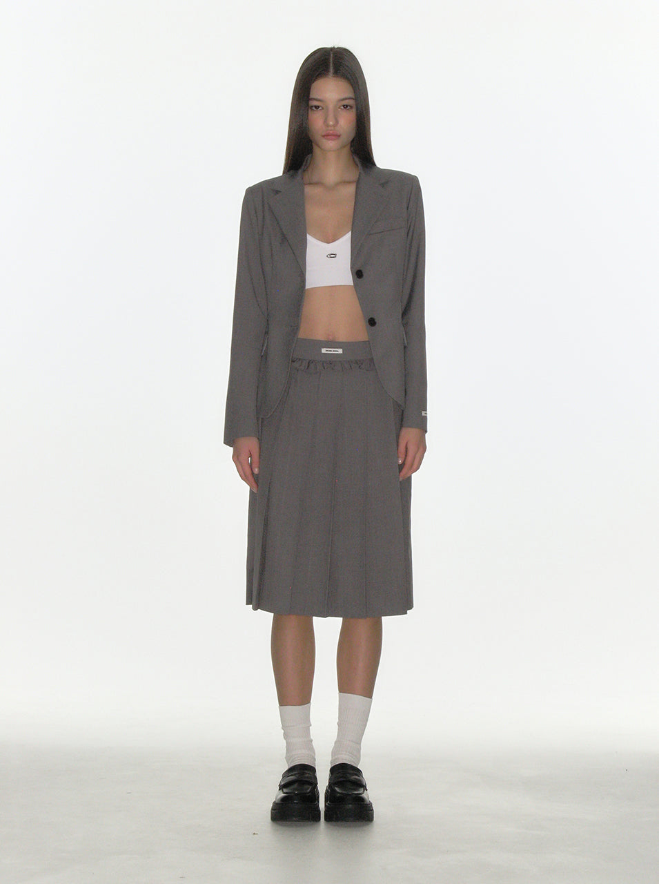 Crank Frill Pleats Midi Skirt: Grey - Elegant Style for Any