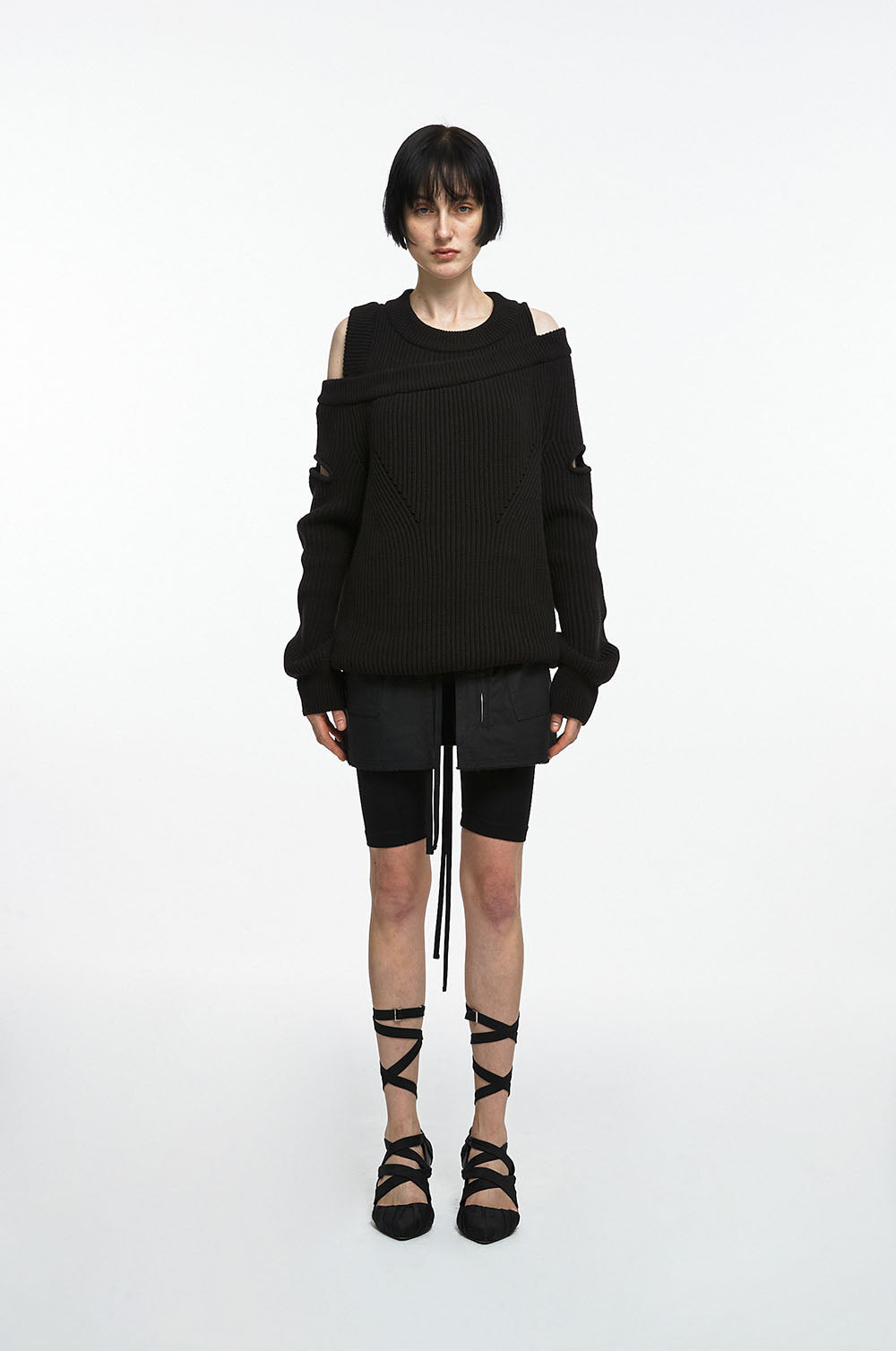 NACHE- ASYMMETRIC LAYERED KNIT (UNISEX) BLACK