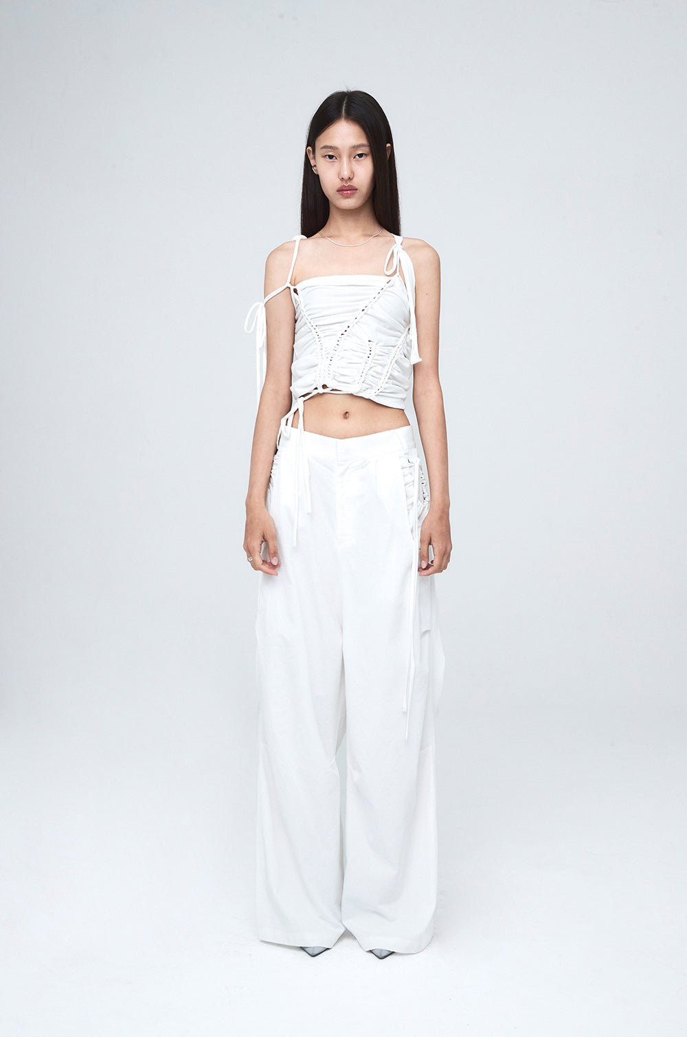 NACHE- CONSTRICT HOLE WIDE PANTS (UNISEX) WHITE