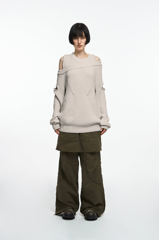 NACHE- ASYMMETRIC LAYERED KNIT (UNISEX) OATMEAL