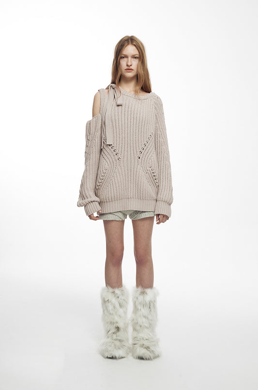 NACHE- SLIT TIE KNIT OATMEAL