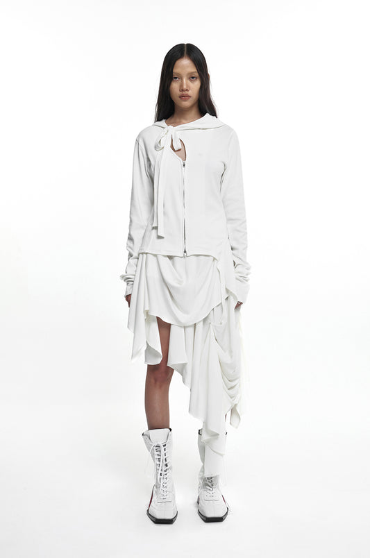 NACHE- SLIT TIE HOODIE ZIP-UP IVORY