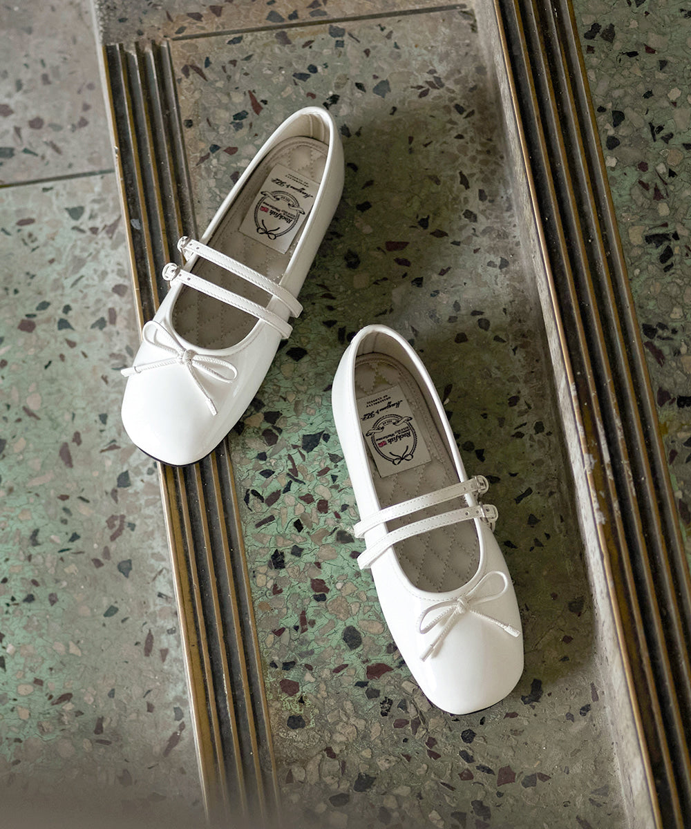 ROCKFISH WEATHERWEAR - SQUARE TOE TWO STRAP MARYJANES(ENAMEL) WHITE