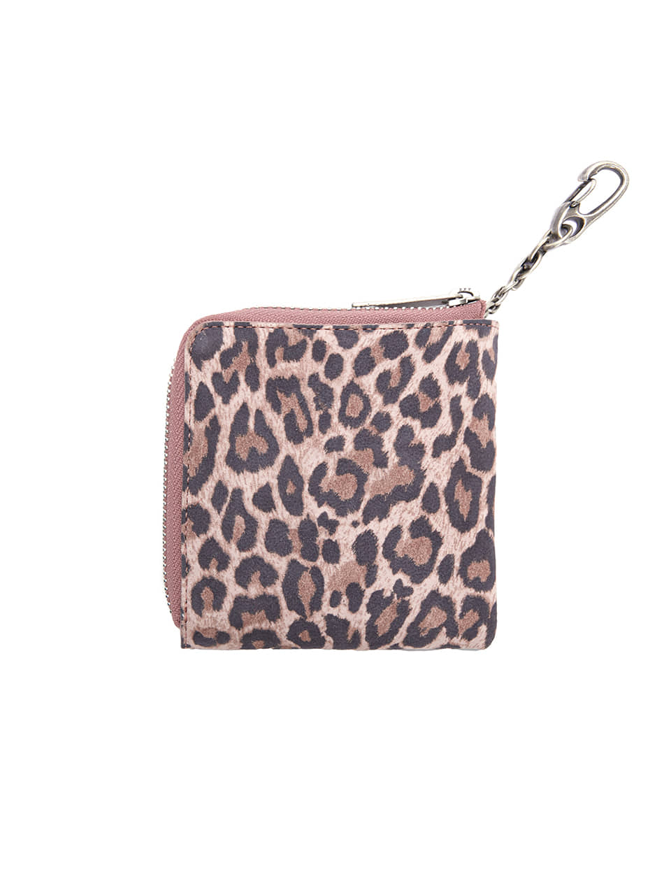 MARGESHERWOOD - HEART HALF ZIPPER WALLET_SILVER LOGO_pink leopard suede