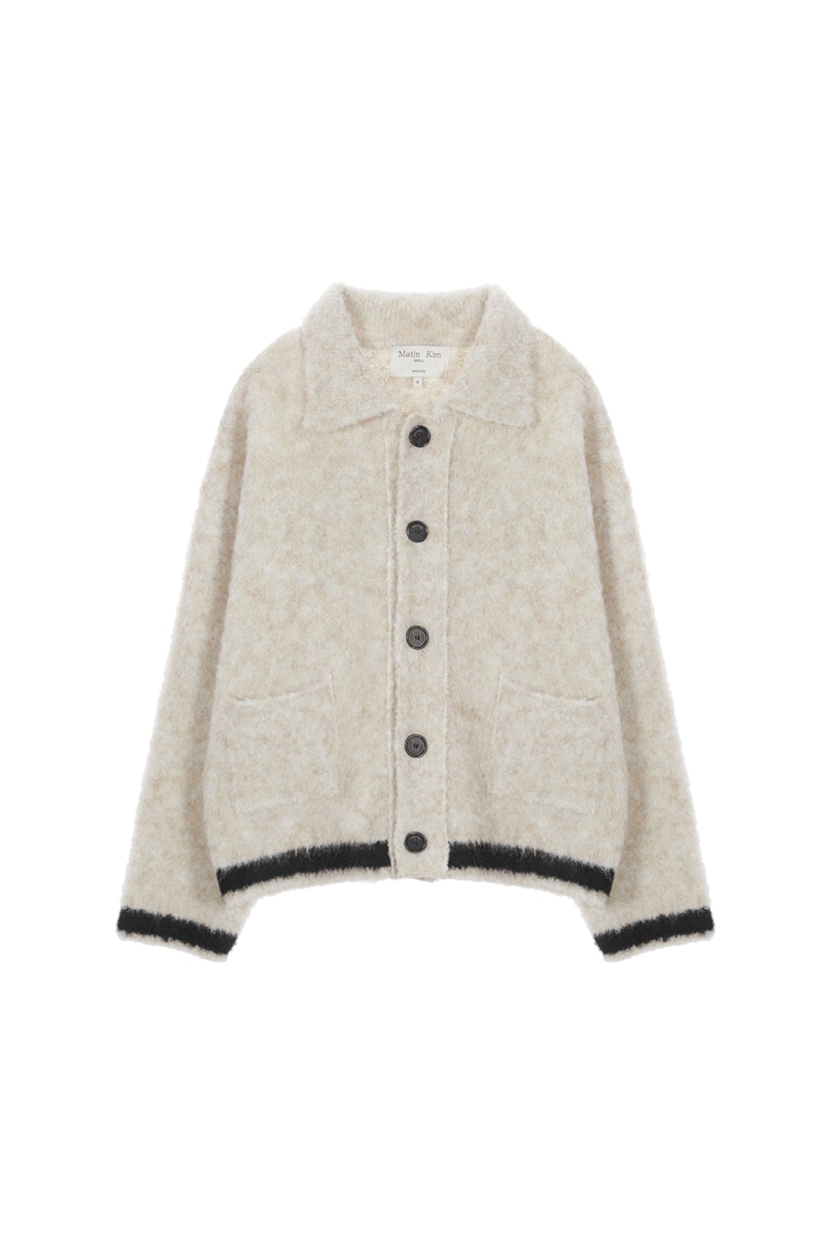 MATIN KIM -  MATIN DOWNY COLLAR KNIT CARDIGAN IN BEIGE