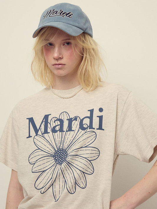 MARDI MERCREDI - TSHIRT FLOWERMARDI_OATMEAL BLUE