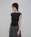 FLAREUP - Asymmetrical Draped Roll-Up T-Shirt / Black