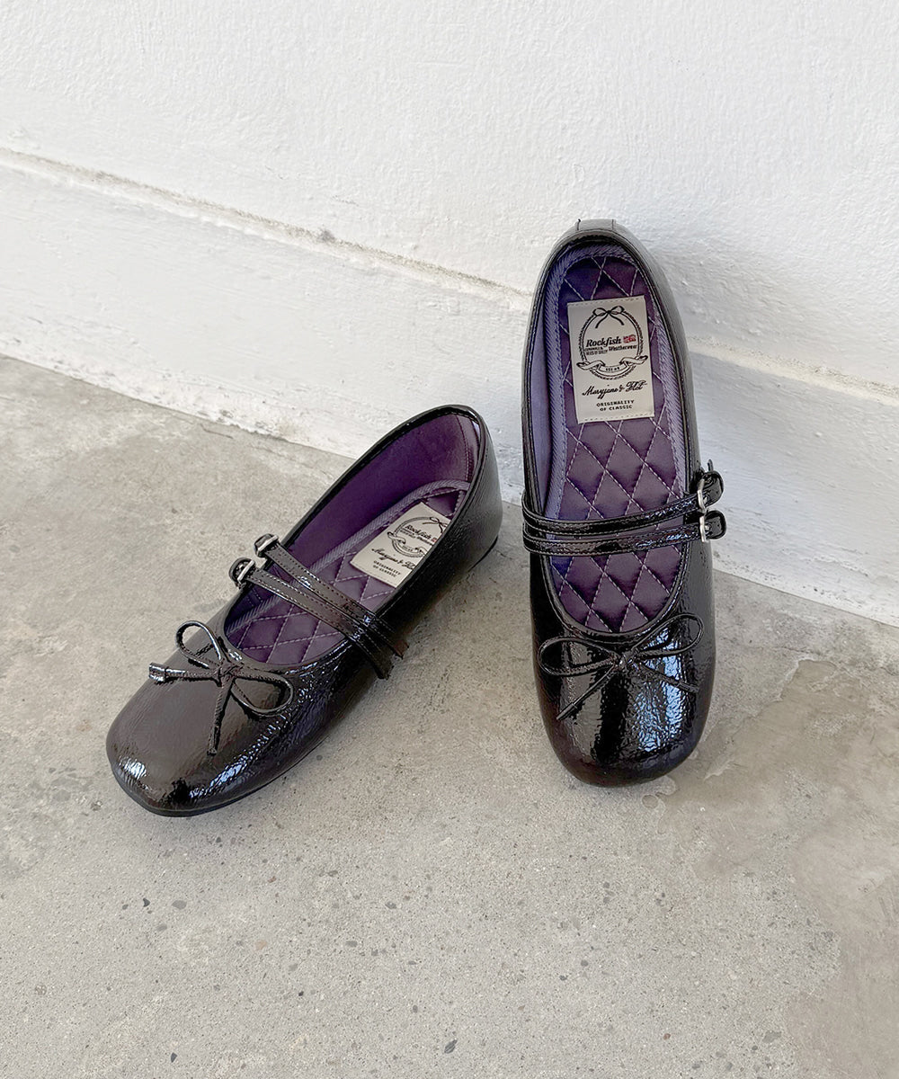 ROCKFISH WEATHERWEAR- SQUARE TOE TWO STRAP MARYJANES(ENAMEL) BROWN