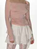 CRANK -  ROSE STRING OFF SHOULDER TOP_PINK