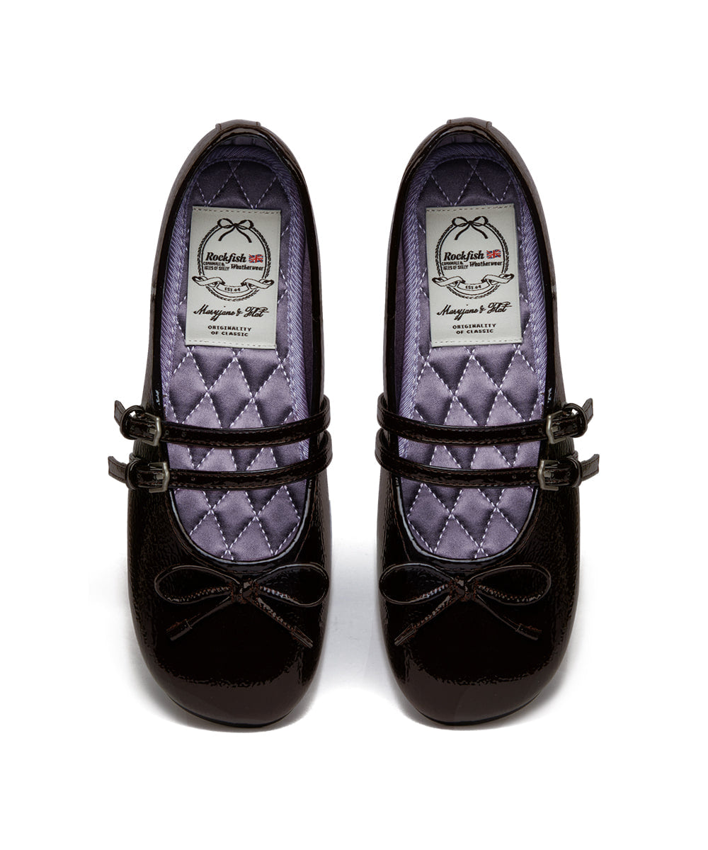 ROCKFISH WEATHERWEAR- SQUARE TOE TWO STRAP MARYJANES(ENAMEL) BROWN