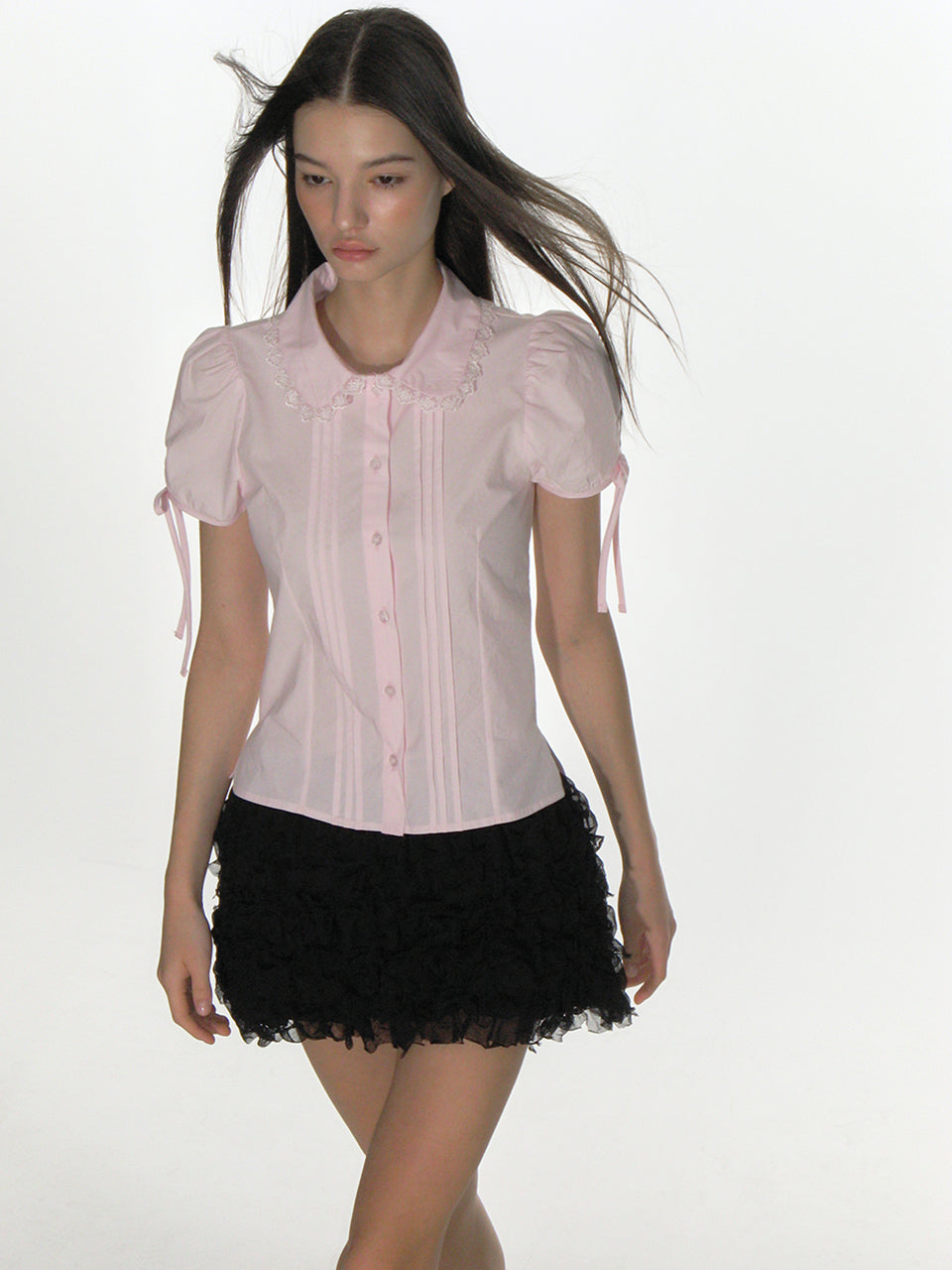 CRANK -  PINTUCK LACE COLLAR BLOUSE_PINK