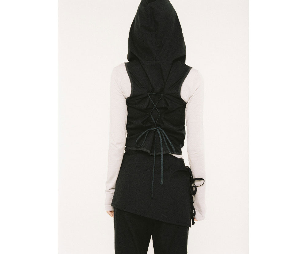 AEAE -  STRING LACE-UP VEST - [BLACK]