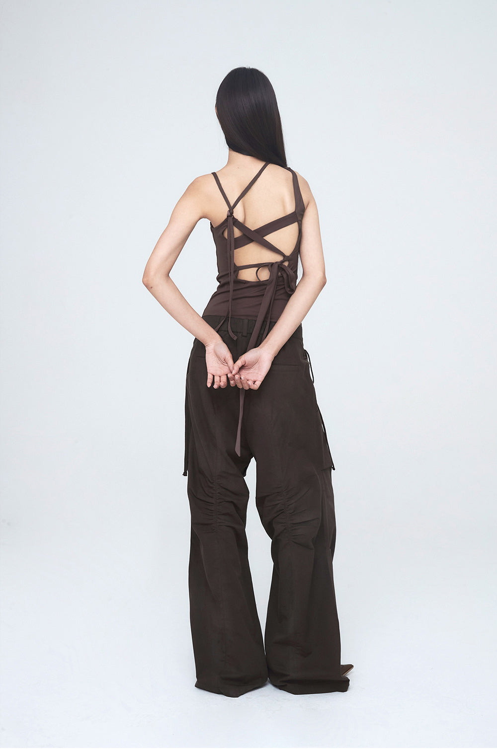 NACHE- CONSTRICT HOLE WIDE PANTS (UNISEX) DARK BROWN